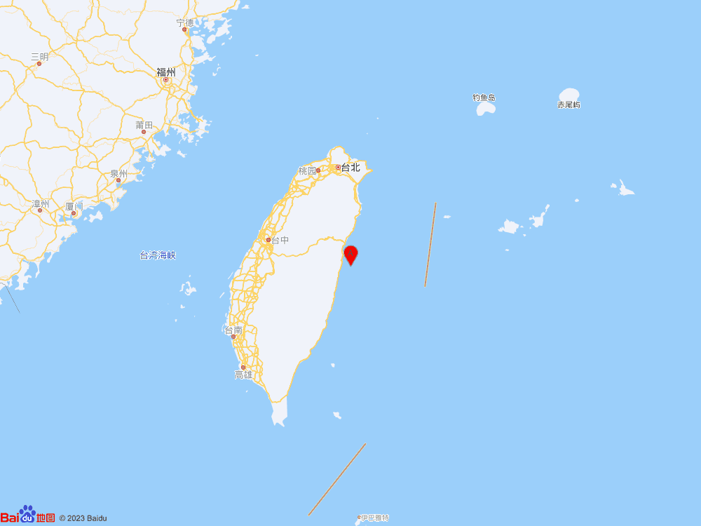 台湾花莲县海域（北纬23.90度，东经121.73度）发生5.0级地震